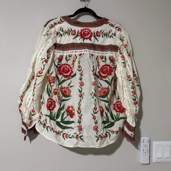 Farm Rio Off-White Ainika Delicate Blouse Embroidered Women’s Size M Eyelet - Picture 10 of 11
